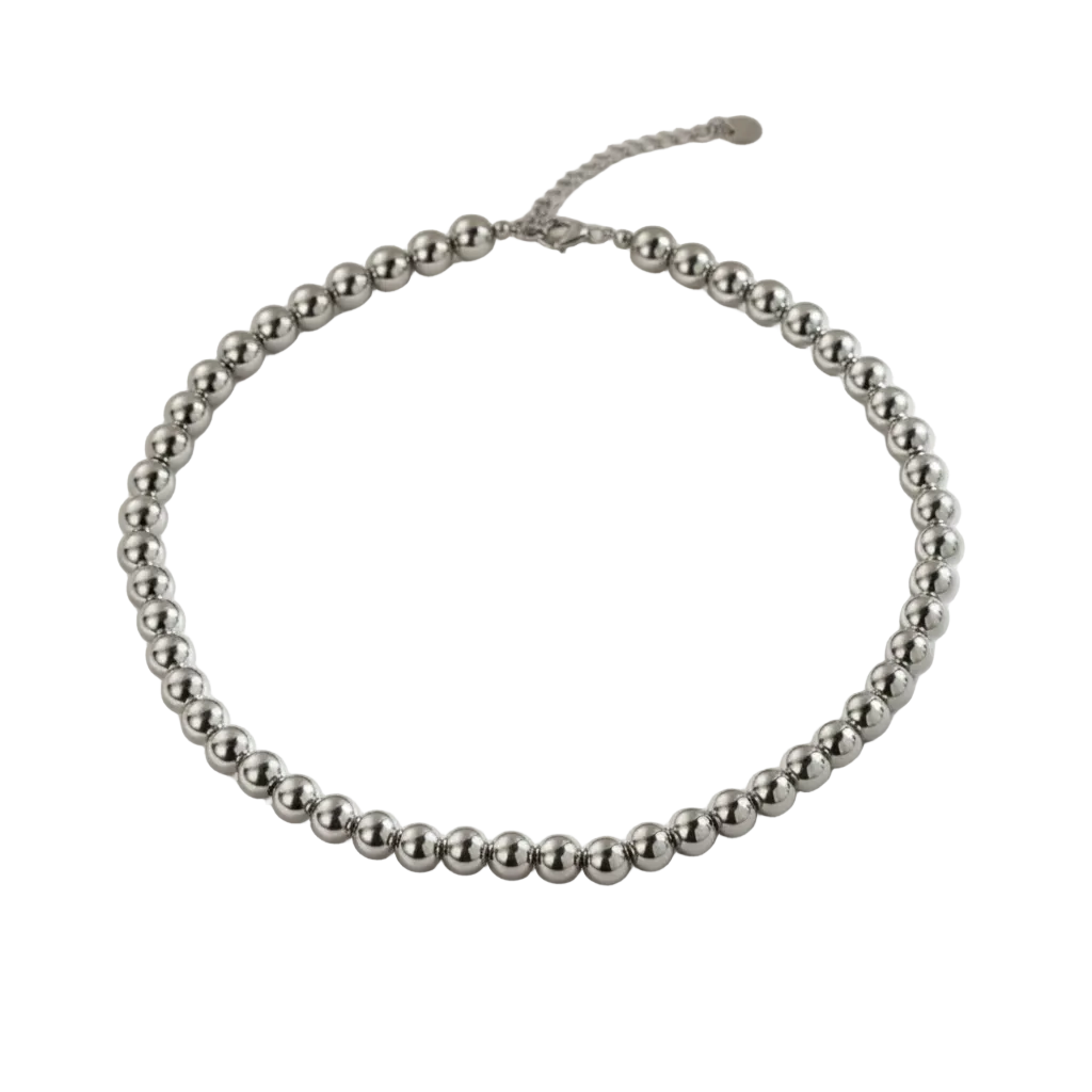 Beaded Choker Silver Necklace